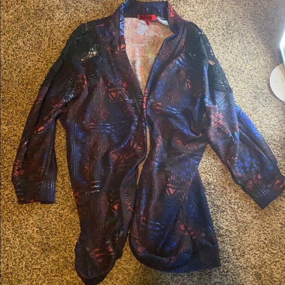 Hot Kiss Sweaters - Black, Blue & Red Aztec Print Cardigan